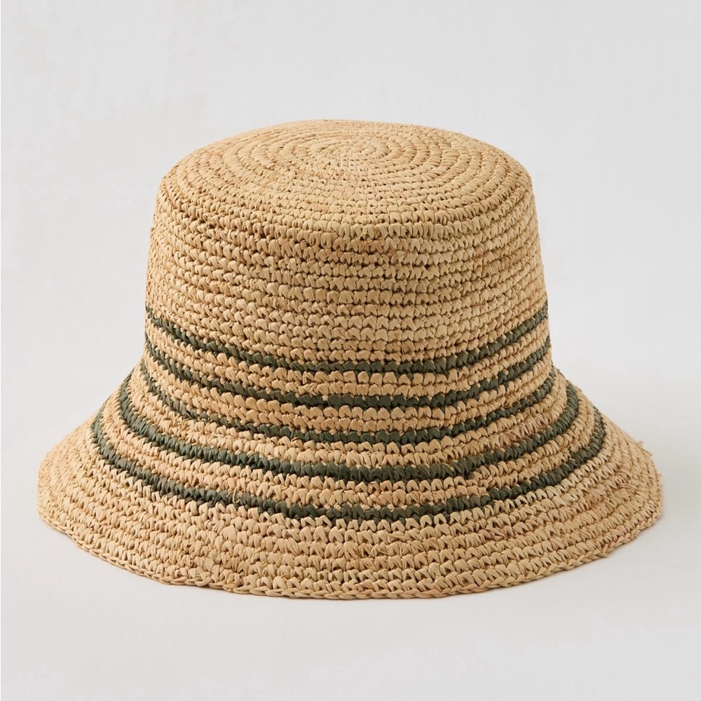 Aerie Striped Straw Bucket Hat